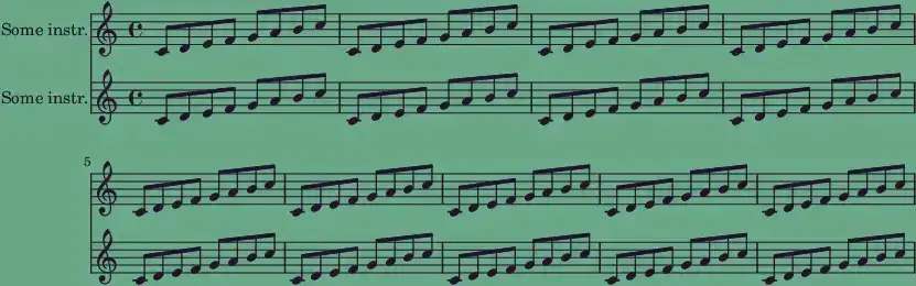 A rising scale in musical notation to test code into rendered picture.